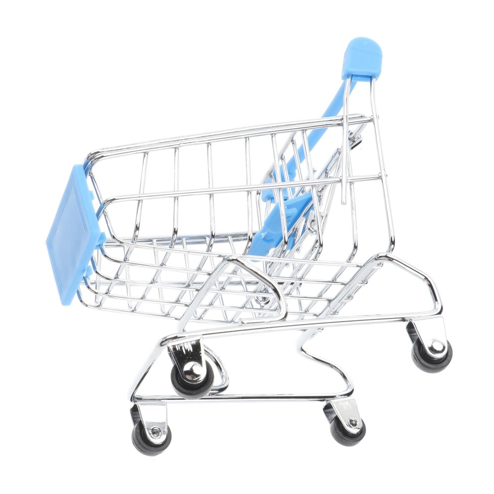 BESPORTBLE Sky Blue Miniature Metal Shopping Cart Mini Shopping Cart for Desk Organizer Creative Grocery Basket Home Office Decoration