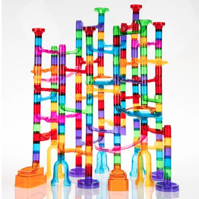 Fat Brain Toys Marble Run 200 Piece Set, Open-Ended Construction Set with Glow-in-the-Dark Marbles for Kids Ages 3+