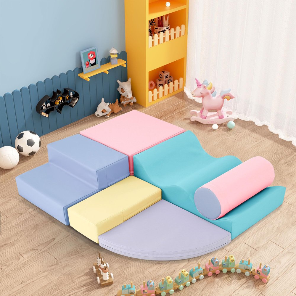 GFDGFD 6 Piece Soft Climb and Crawl Activity Playset, Toddler Climbing Toys Indoor,Soft Play Equipment, Foam Climbing Toys for Toddlers 1-5,Easy-to-Clean Surface