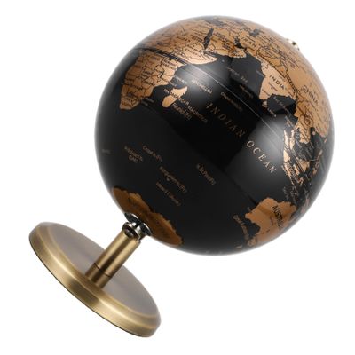 PHENOFICE European Vintage Globe Black Gold Desktop World Globe with Antique Bronze Stand Elegant Office and Home Decor Ornament