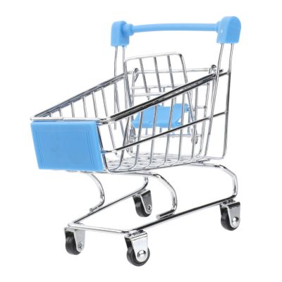 Milisten Mini Metal Miniature Shopping Cart Sky Blue Grocery Basket Gift Organizer for Desk Office Home Conversation Starter