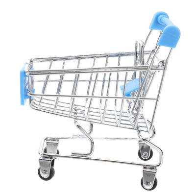 Beaupretty Mini Metal Shopping Cart Sky Blue Miniature Grocery Cart with Wheels Creative Desk Organizer Home Office Display