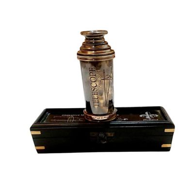 14" Brass Antique Telescope with Engraved Imprints Pirate Collection Spyglass with Wooden Box Antique Brass Pirate Scope Gift (Black Antique with Brass Style)