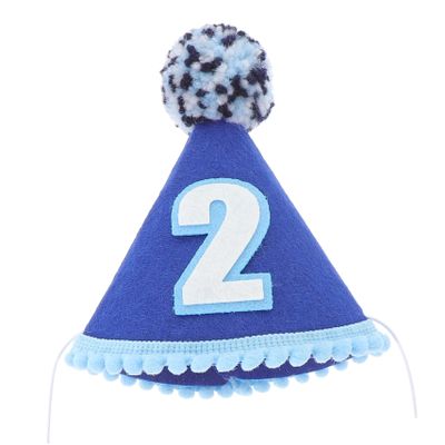 Cabilock Birthday Headwear Blue Cone Hat for Second Birthday Party Photo Prop Soft Comfortable for Festival Celebration and Gift