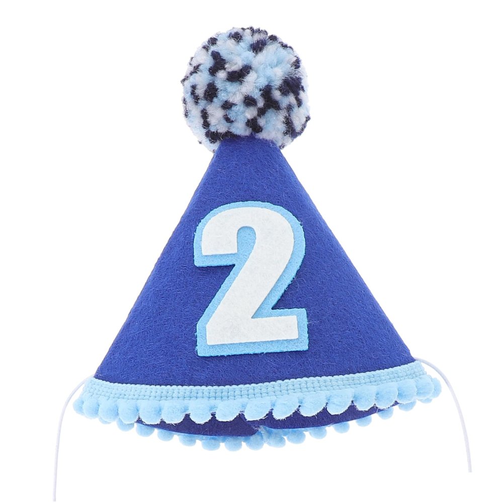 Cabilock Birthday Headwear Blue Cone Hat for Second Birthday Party Photo Prop Soft Comfortable for Festival Celebration and Gift