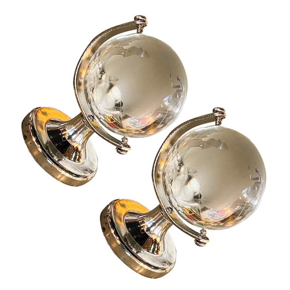 CVUTOVO 2pcs Mini Chic Geographic Globes Transparent High Borosilicate Glass Desktop Ornaments Creative Small Globe Decor for Home Office Smooth Touch Elegant Tabletop Craft