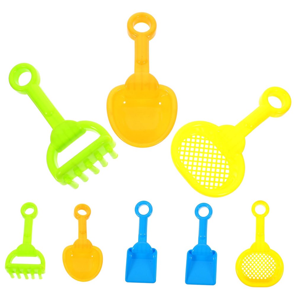 BESPORTBLE 8pcs Beach Sand Dig Shovels Set Lightweight Plastic Sand for Boys and Includes Square and Curved Shovels Rake and Hourglass for Beach Park Backyard Play Random Color