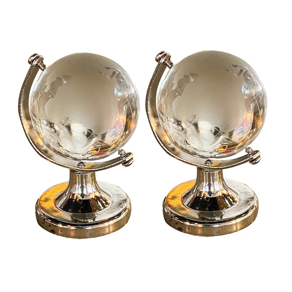 Abaodam 2pcs Miniature Desktop Globes Crystal Geographic Globe Models Delicate High Borosilicate Glass Craft Decor for Home Office Table Creative Transparent Sphere Ornaments