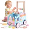 Wooden Baby Walker with Wheels for Girls, Toddler Play Store Ice Cream Toy, Multifunctional Ice Cream Cart with Baby Activity Center, Push Walking Toys Gift for 18+ Months Kids Learning to Walk view 1