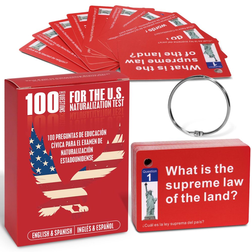 2025 US Citizenship Flash Cards (Tarjetas De Ciudadania 2025 ingls y espaol) 100 USCIS Civics Questions with Metal Ring (Tarjetas para La Ciudadania De Las 100 Preguntas) for Naturalization Test