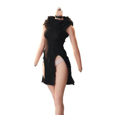 Fremego 1/6 Scale Female Clothes,Female Hooded Wasteland Style Long Split Dress and Underpants Sweater Dress Outfit Clothing Accessory for 12inch PH TBL JO Action Figure (Black)
