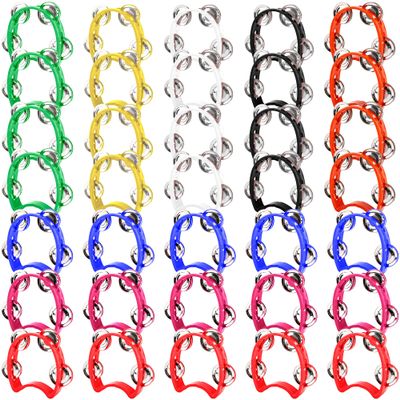 36 Pcs Tambourine Percussion Musical Instrument Plastic Tambourine with 4 Jingle Bells Mini Handheld Tambourine Bulk Kids Adults Noise Makers for Party School, 8 Colors