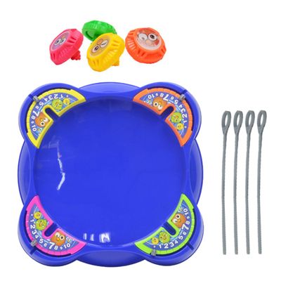 Beaupretty Pulling Type Desktop Gyro with Plastic Tops and Launchers Interactive Table Game for Hand Eye Coordination and Hands Skills Fun Cartoon Plaything