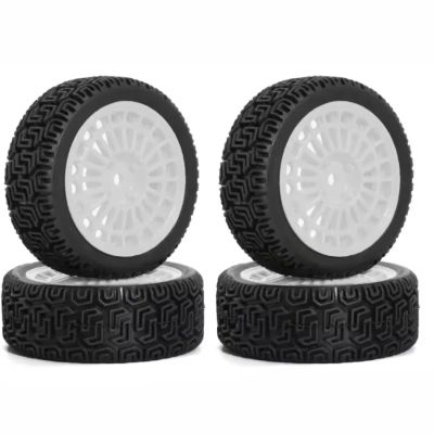 Remote Control Car Parts Compatible with Tamiya XV01 XV02 for TT01 for TT02 PTG-2 1/10 RC for Racing Car Upgrade Parts 4PCS Wheel Tyre 68mm for Rally Tires(White)