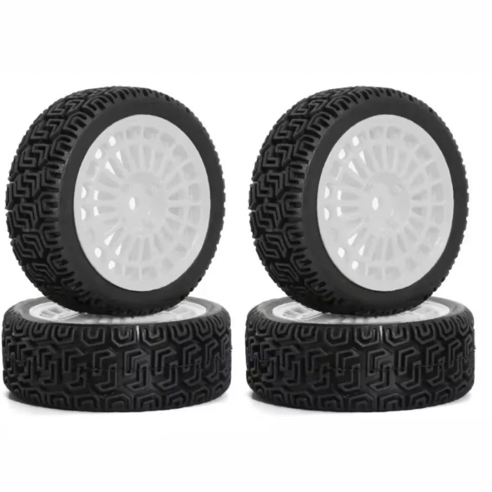Remote Control Car Parts Compatible with Tamiya XV01 XV02 for TT01 for TT02 PTG-2 1/10 RC for Racing Car Upgrade Parts 4PCS Wheel Tyre 68mm for Rally Tires(White)