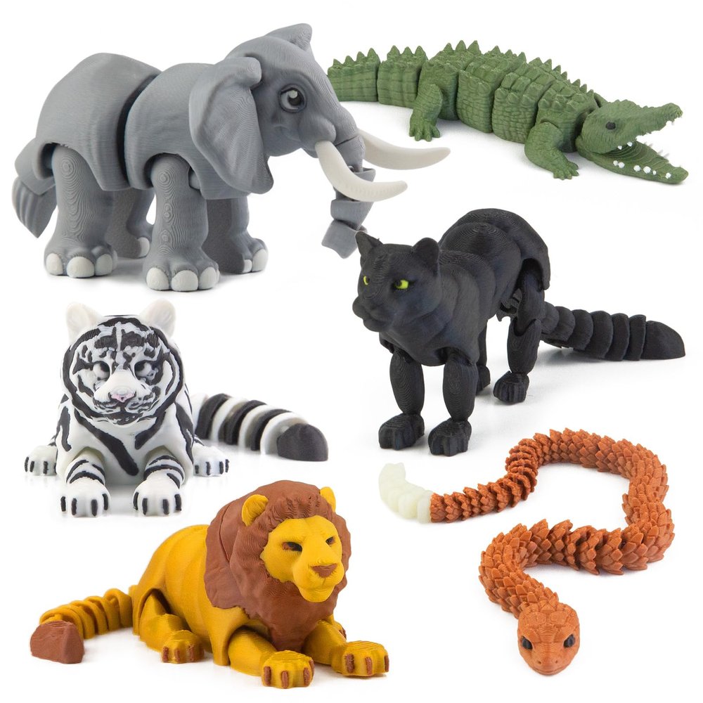 6PCS 3D Printed Safari Animals Figures Toys, Realistic Articulated Zoo Animal Toys Educational Learning Fidget Toy Cake Toppers Birthday Gift Party Favors Toy for Toddlers Kids Boys Girls