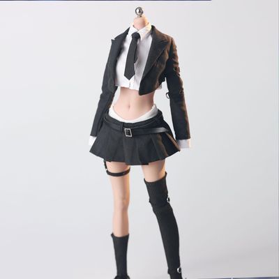 1/6 Scale Female Clothes, Cropped Blazer Short Suit & Skirt with Black Socks, Fashionable Stylish School Girl Student Suit Uniform Outfit Clothing for 12-inches Girl Action Figure Doll
