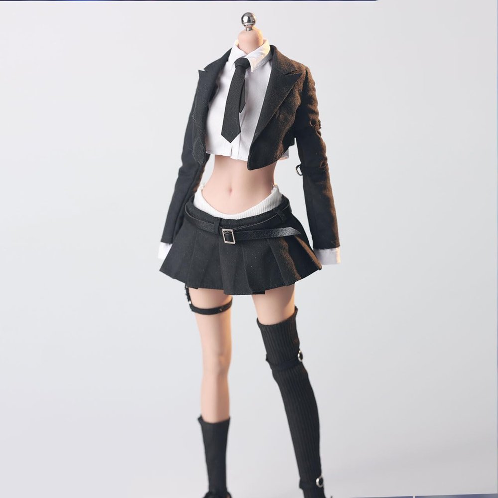 1/6 Scale Female Clothes, Cropped Blazer Short Suit & Skirt with Black Socks, Fashionable Stylish School Girl Student Suit Uniform Outfit Clothing for 12-inches Girl Action Figure Doll