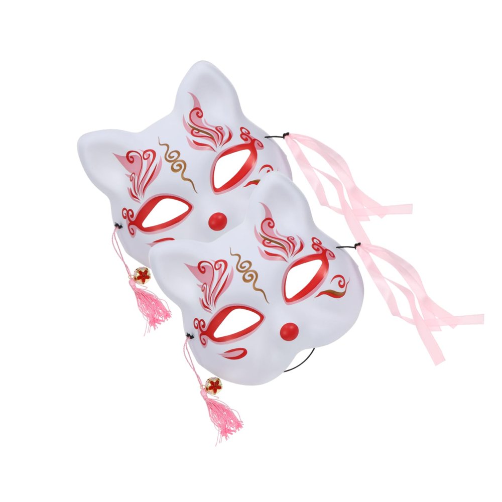 Abaodam 2pcs Halloween Party Decorative Fox Mask Sakura Fox Half Masks for Cosplay Costume Unique Stylish Animal Masquerade Props for Fancy Dress and Themed Events
