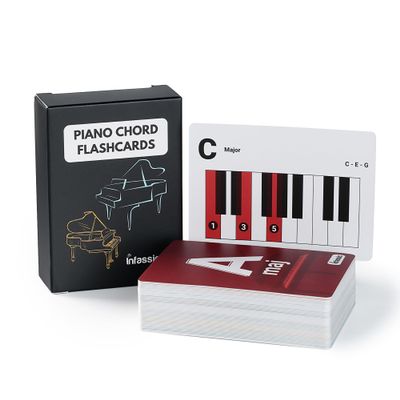 Infassic Piano Chord Flash Cards - Acoustic & Keyboard Piano Learning Cheat Sheets - Learn Essential Chords Quickly & Easily for Pianists, Teachers, and Students - 55 Flashcards