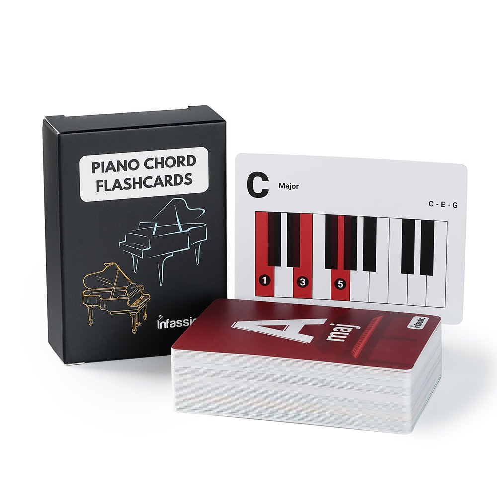 Infassic Piano Chord Flash Cards - Acoustic & Keyboard Piano Learning Cheat Sheets - Learn Essential Chords Quickly & Easily for Pianists, Teachers, and Students - 55 Flashcards