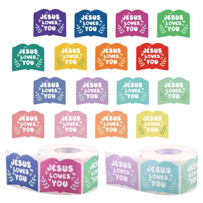 1000pcs Jesus Loves You Stickers, 16 Colors Christian Religious Sticker Rolls Jesus Loves You Religious Themed Decal for Kids Envelope Paper Card Gifts (Bible Style)