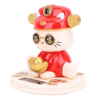 Agatige Solar Lucky Fortune Cat, Automatic Nodding Plastic Mini Waving Lucky Cat Desk Statue Chinese Decor for Home Office and Car (Red)