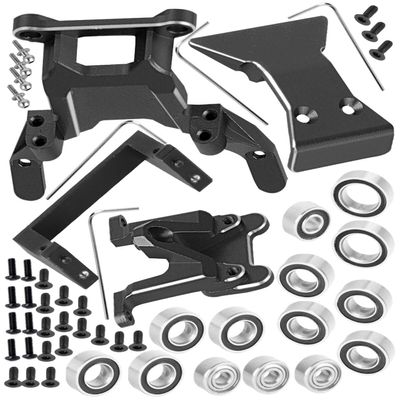 RCYouHott RC Aluminium Upgrades Part for L0S1 1/24 1/28 Micro-B(LOS00007)/Micro-T(LOS-1392) 2S 2WD,Front Bumper/Rear Wing Mount/Front Bulkhead Skid Plate/Servo Mount/Bearings Kit,Black