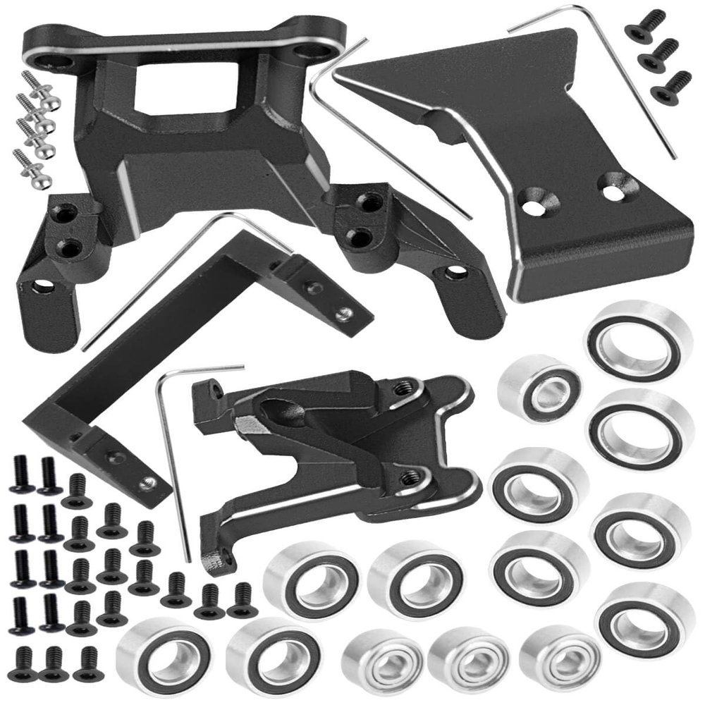 RCYouHott RC Aluminium Upgrades Part for L0S1 1/24 1/28 Micro-B(LOS00007)/Micro-T(LOS-1392) 2S 2WD,Front Bumper/Rear Wing Mount/Front Bulkhead Skid Plate/Servo Mount/Bearings Kit,Black