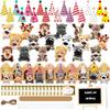 94 Pcs Mini Safari Jungle Animal Plush Giraffe Tiger Elephant Lion Zebra Stuffed Toys Birthday Hat Paper Boxes Adoption Card Fence Blackboard for Adult Adopt Pet Theme Birthday Party Favor Set view 1