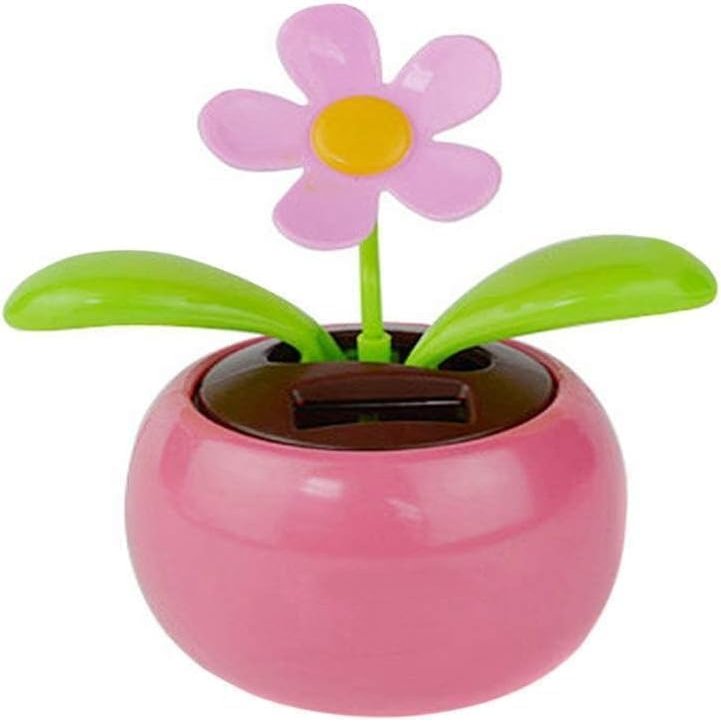 Pink Solar Powered Dancing Swinging Flower Car Ornament Home Office Decor Gift (Approx 4.72" x 2.76")