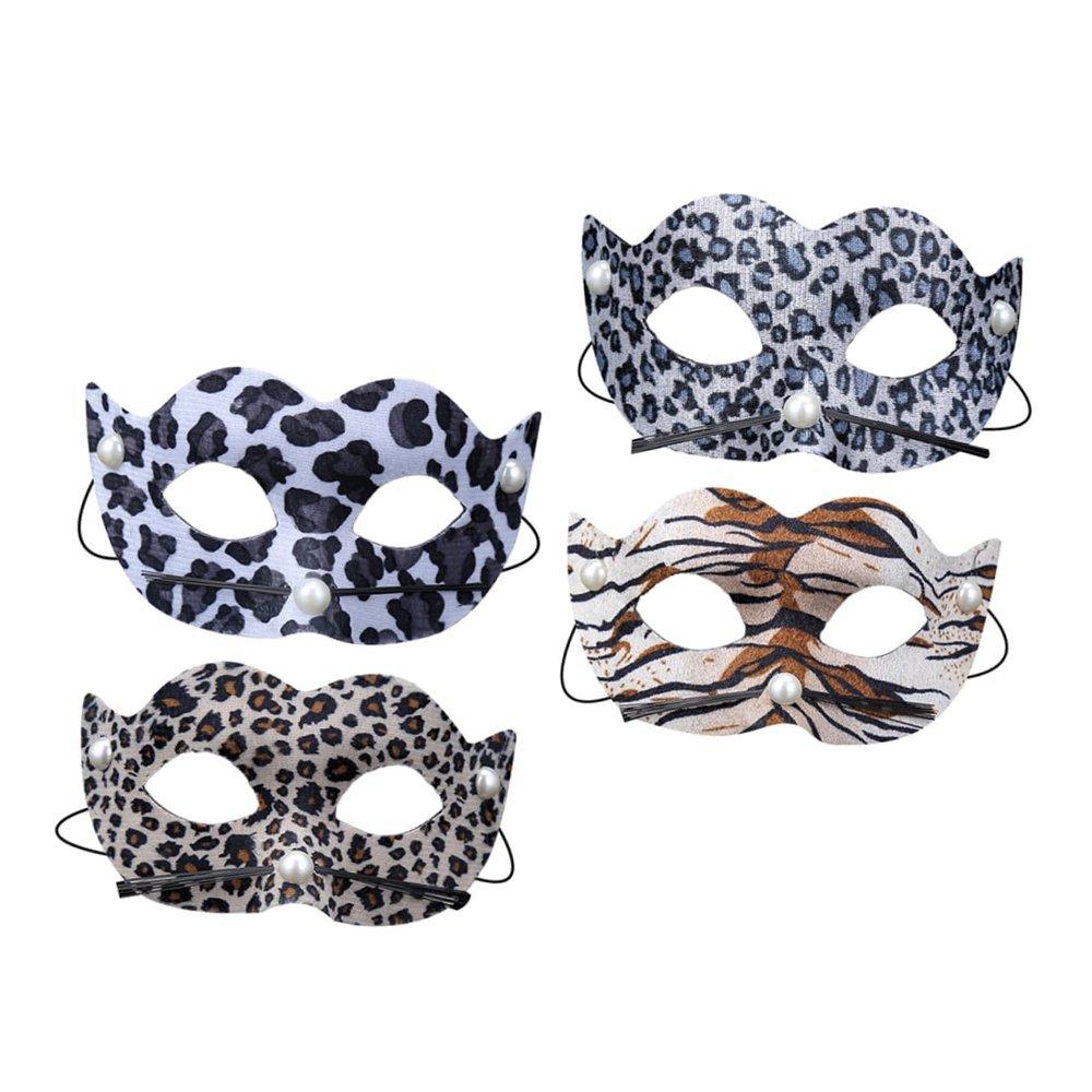 Abaodam 4pcs PVC Leopard Pattern Halloween Masks Animal Party Props for Cosplay Photo Booth Decoration for Dance Performances and Costume Parties
