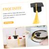 Healifty 8pcs Graduation Tassel Mini Cap Cupcake Toppers with Vibrant Yellow Tassels for Class of Dessert Decorations Party Supplies view 3