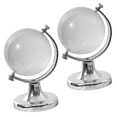 BESPORTBLE 2Pcs Transparent Crystal Miniature Geography Globes with Solid Base Decorative World Map Ornaments for Desktop Office Bedroom Study Gift
