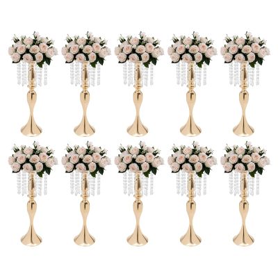 10Pcs 21.3in Elegant Metal Flower Holders with Crystal Beads for Wedding and Party Centerpieces(Gold)