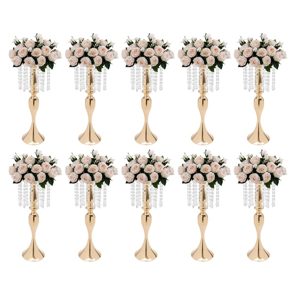 10Pcs 21.3in Elegant Metal Flower Holders with Crystal Beads for Wedding and Party Centerpieces(Gold)