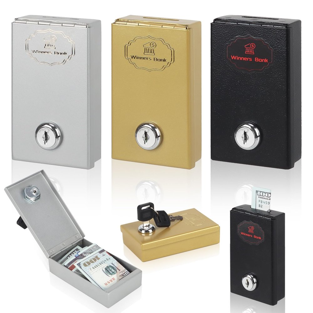 3 Pack Metal Box for Gambler - Winners Bank Portable Safe Casino Money Pocket Sized Cash Box with Key Go Home Money