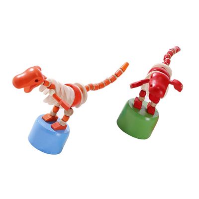 SKISUNO 2pcs Wooden Cartoon Dinosaur Swinging for Smooth Rounded Edges Educational Desktop Ornaments Creative Rocking Animal Figures for Boys and Decorative Collectible Play Random Color