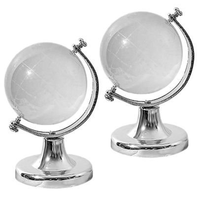 BESPORTBLE 2Pcs Miniature Crystal Globe Ornaments with Solid Base Transparent World Map Sphere for Home Office Desk Decoration Geography Display Study Party