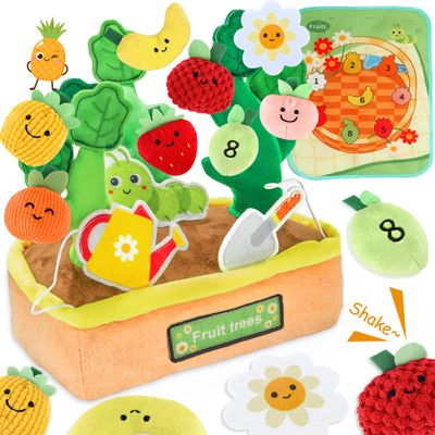 Baby Toys 6-12 Months, My First Fruits Vegetables Color Shape Sorting Montessori Toys, Plush Crinkle Rattle Textures Sensory Toy for 1 Year Old Boys Girls, Toddler Valentines Day Easter Baby Gifts