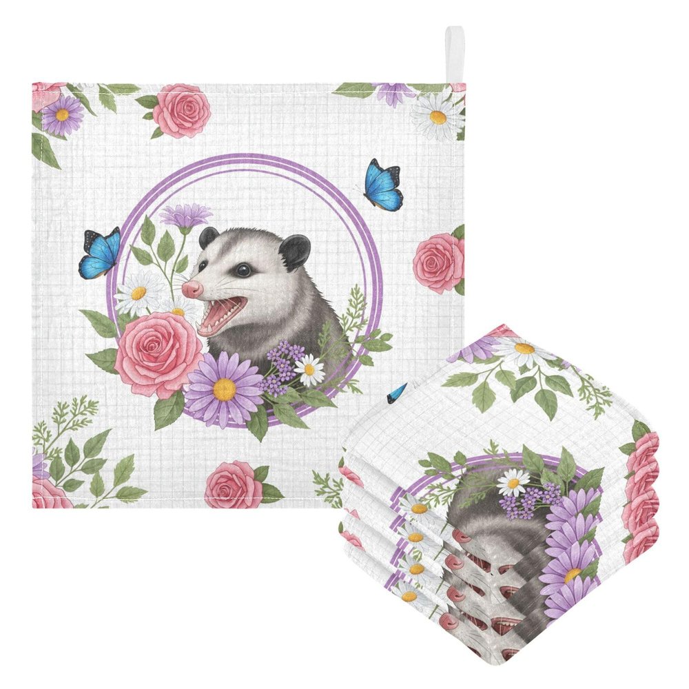 CUPADA Baby Washcloths Muslin Face Towels Animal Floral Frame Design Soft Burp Wipe Towel Absorbent Wash Wipes Infant Newborn Washcloths,3 Pack