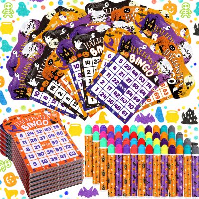 Eersida 192 Pack Halloween Bingo Game Cards and 0.4 oz Dot Daubers Set Includes 144 Bingo Cards and 48 Dot Markers Game Supplies set for Halloween Gifts Party Favor Supplies Family Casino Play Night