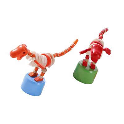 Wakauto 2pcs Wooden Dinosaur Rocking for Cartoon Animal Ornaments Hand Eye Coordination Enhancing Educational Playthings Creative Parent Interaction Gifts Random Color