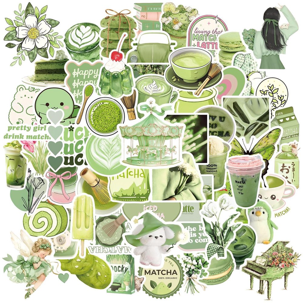 100pcs Aesthetic Matcha Style Stickers for Girls Cute Girly Ins Matcha Stickers for Water Bottles Journal Scrapbook Laptop Luggage Party Favors