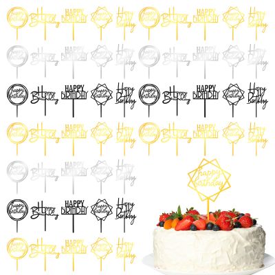 150pcs Gold Happy Birthday Cake Toppers Bulk Mirror Acrylic Cupcake Topper Double-Sided Dessert Decorations for Girls Women's Happy Birthday Sign for Cake Side Cupcake Decorations Party Supplies