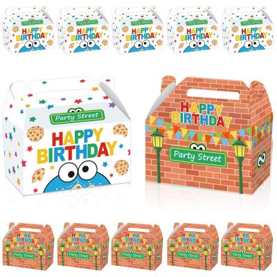 12 Pcs Street Theme Birthday Party Supplies Cookie Theme Cartoon Friends Party Treat Boxes Street Red Brick Wall Goodie Gift Boxes for Kid Boys Girls Green Monster Birthday Baby Shower Decoration