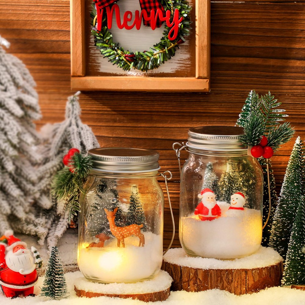 Chunful 2 Pack Christmas Craft Kits for Kids, Mason Jar Kit with Accessories for DIY Holiday Party Supplies, Art and Craft Projects Ornament Kits Winter Xmas Activities Christmas Party Favor Gifts