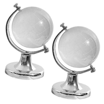 Abaodam 2Pcs Crystal Globe Desktop World Map Ornaments Transparent Rotating Globe Statues for Office Home Decor Table Decoration Gift