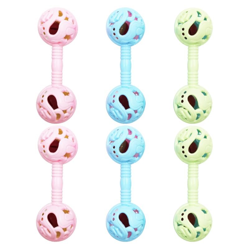 Beaupretty 6Pcs Baby Rattle Toys for Newborns 012 Months, Infant Hand Rattles with Easy-Grip Dumbbell Shape, Non-Toxic Early Sensory Toys, Random Colors