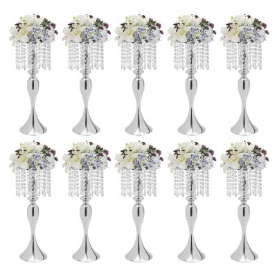 10Pcs 21.3in Elegant Metal Flower Holders with Crystal Beads for Wedding and Party Centerpieces(Silver)
